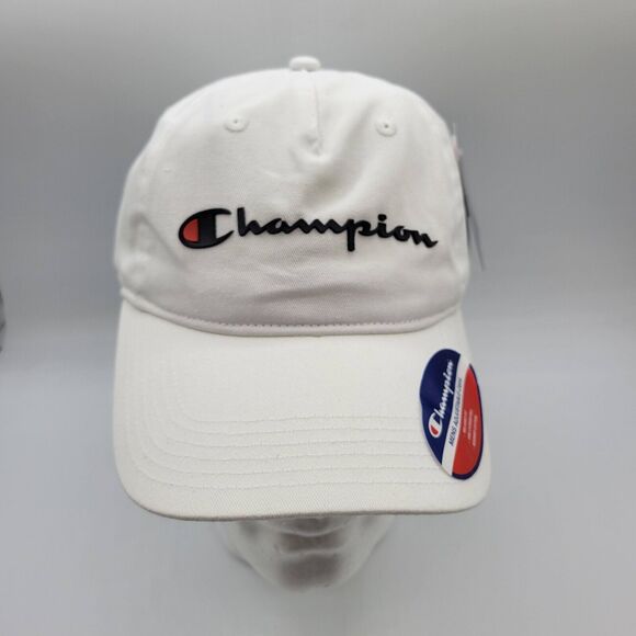 Champion Adjustable Dad Hat Mens Womens White Embroidered Script Logo - Picture 3 of 12